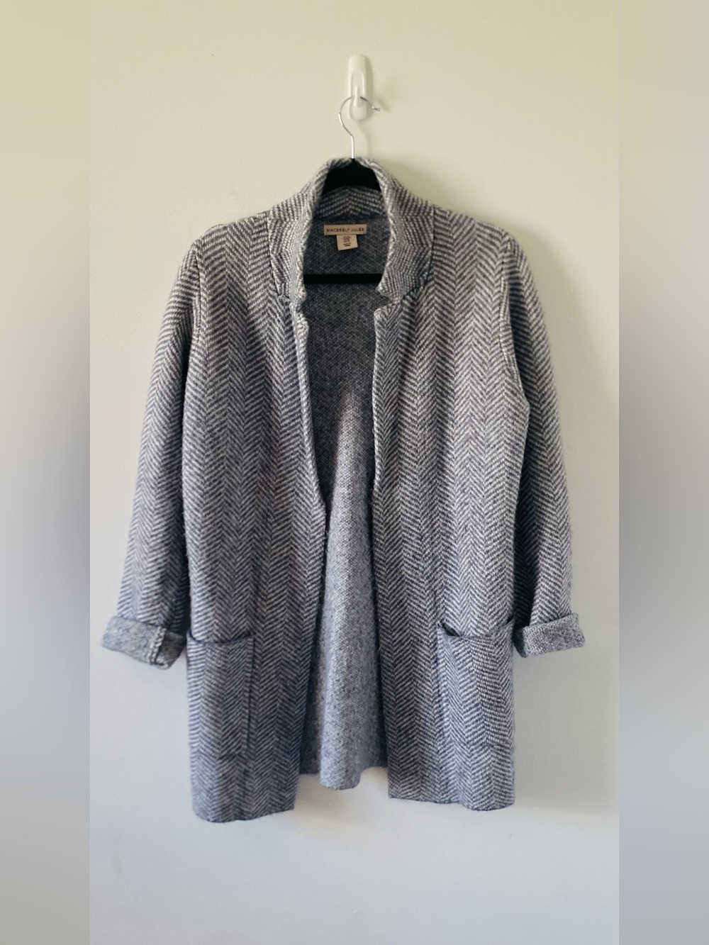 Women’s Sincerely Jules Muted Blue Herringbone Open-Front Women's Sweater Size M